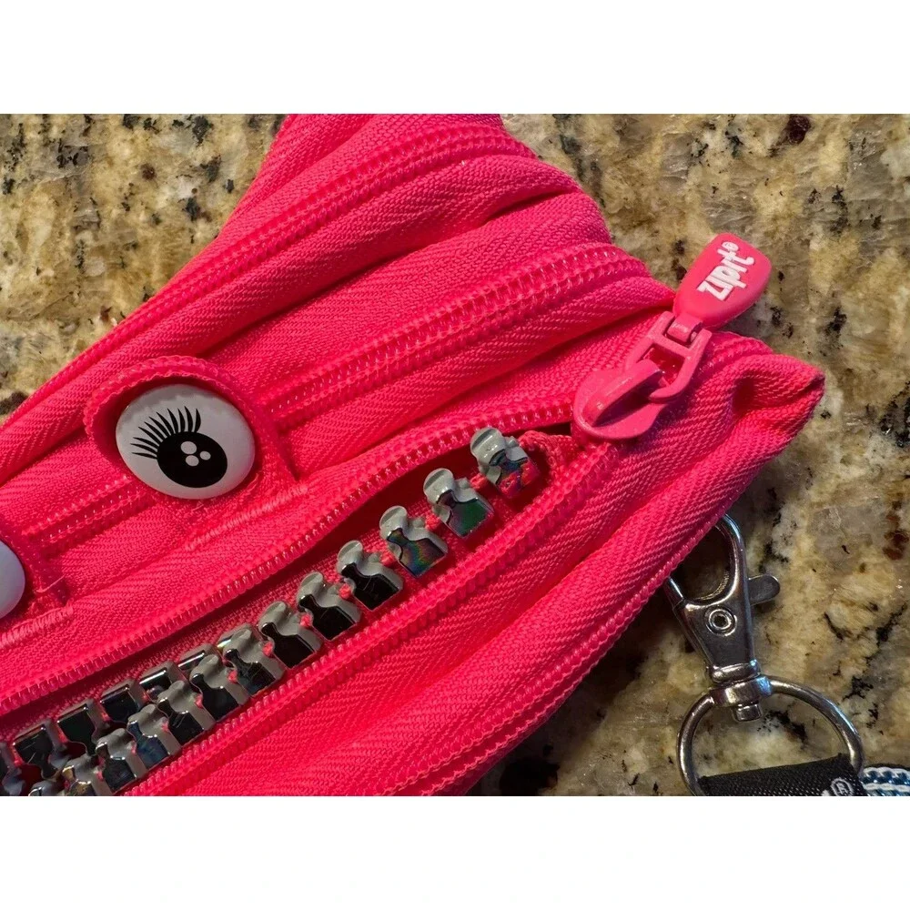 Zipit‎ Pencil Pouch Lot 2 Monster Pink Googly Eyes Black Rainbow Zipper